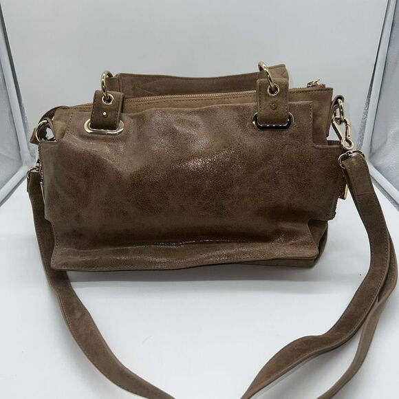 Vince Camuto Metallic Taupe Leather Multi Compartment Convertible Shoulder Bag - Picture 1 of 16